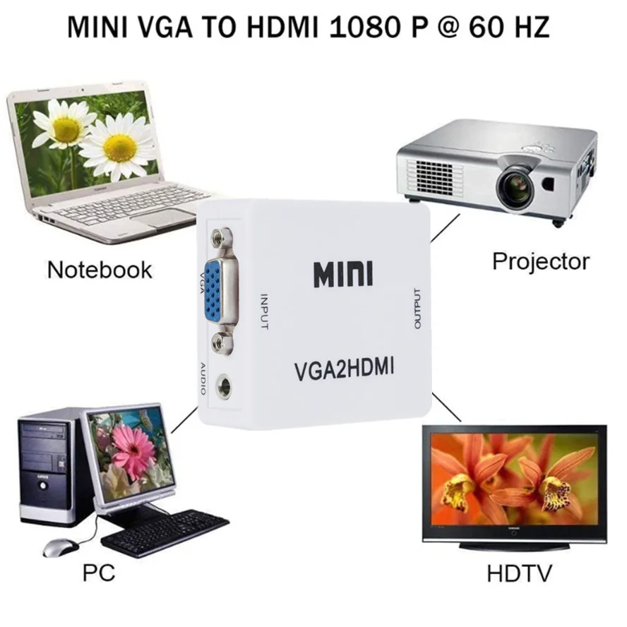 HD 1080P VGA to HDMI-compatible Converter Adapter VGA Adapter For PC Laptop to HDTV Projector Video Audio HDMI HD hdmi to vga adapter cable,vga to hdtv adapter,vga cable adapter,vga to hdmi converter
