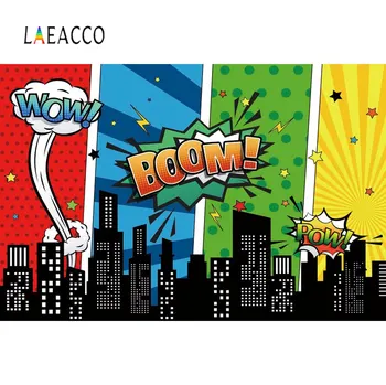 

Laeacco Baby Comics Superhero Birthday Party Celebration Personalized Poster Photo Background Photography Backdrop Photo Studio