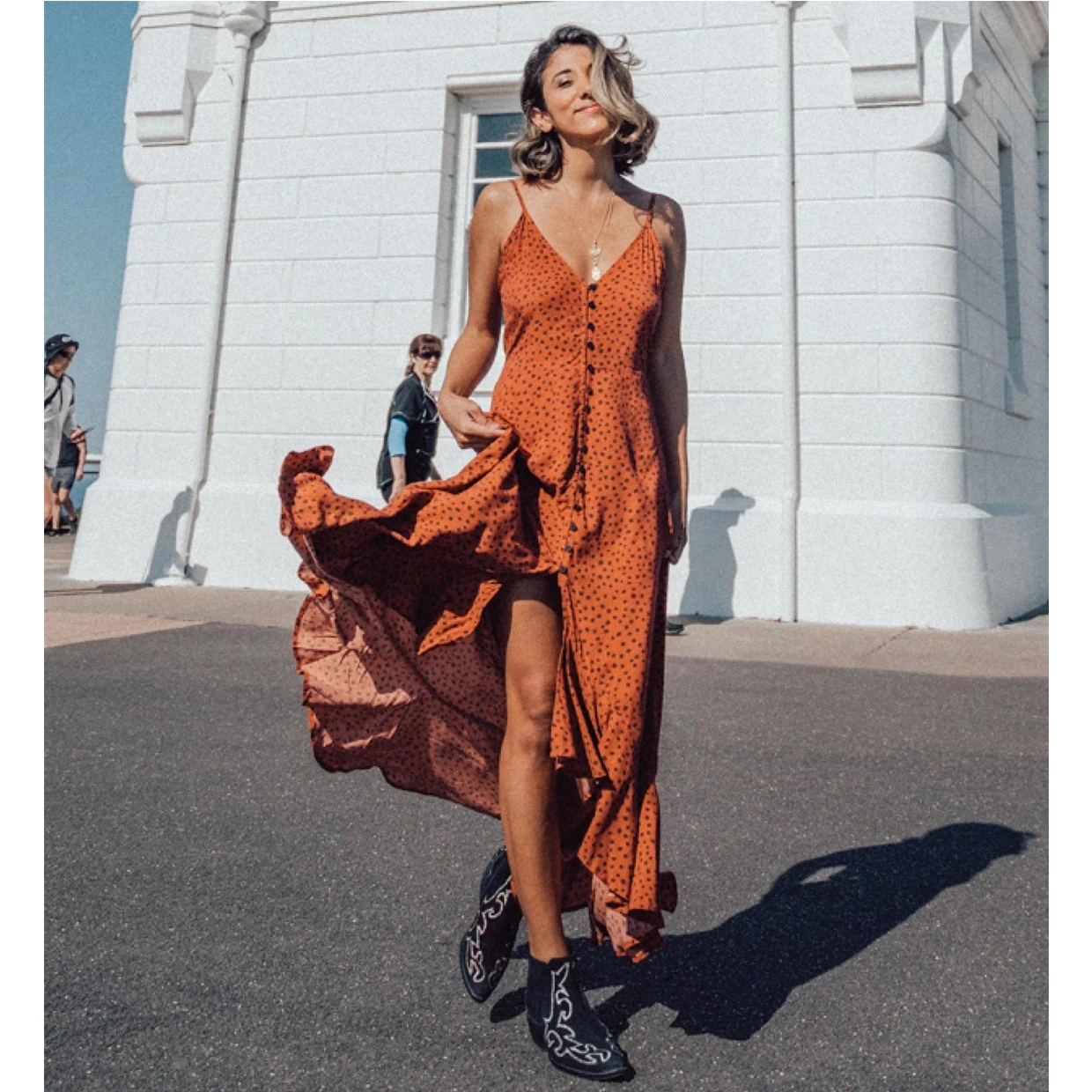 orange boho maxi dress