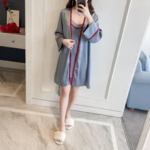 Ночная рубашка, весенняя и осенняя женская ночная рубашка на бретельках, халат, комплект из двух предметов, простая натуральная женская пижама