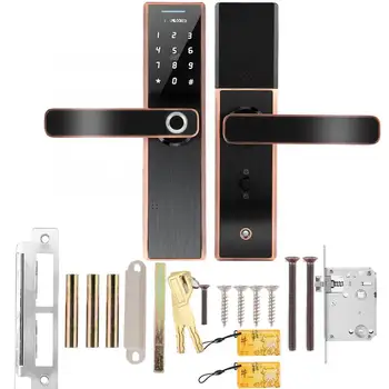 

serrure Electronic Smart Fingerprint Password Card Double Tongue Door Lock Touch Screen with Key lock timer Electronic Door Lock