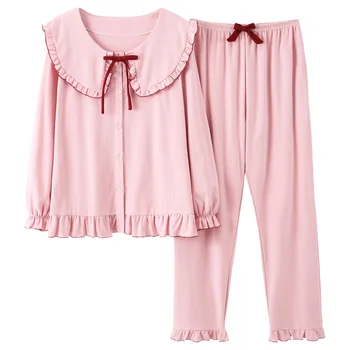 

Women Pajamas Set Cotton Pijama Loose Long Sleeve Long Pants Women Clothes For Home Wear Suit Autumn Winter Large Size Sleepwear