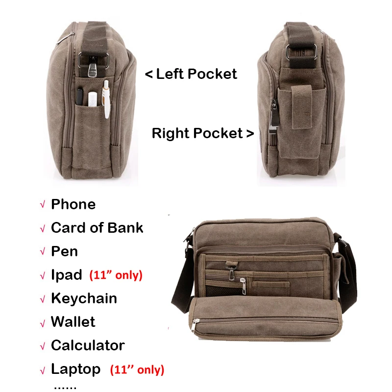 Scione Canvas Multifunction Messenger Shoulder Bag Solid Briefcases Suitcase Card Pocket For Men Women Office Outdoor Travel Bag