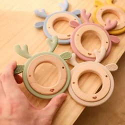 Anneau de dentition en Silicone pour bébé, 1 pièce, en bois de hêtre, sans BPA, jouet à mâcher pour bébé, idéal comme cadeau 