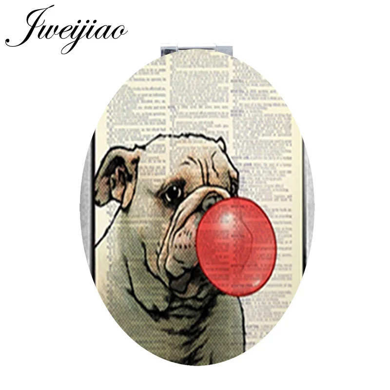 

JWEIJIAO A dog blow up a balloon moive PU Oval leather Hand espejo Mirror 2019 new brand best gift for Autistic patients NS331