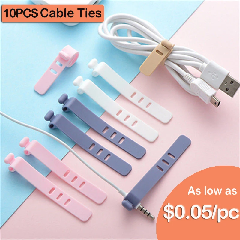 10PC Silicone Cable Strap Clips Wire Organizer Data Cable Reusable Cable Tie 3 Holes Beam Line Cord Winder Holder Keeper Manager - 5