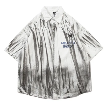 

Original Tie Dye Embroidery Short Sleeve Shirts Men and Women Harajuku Oversize Lapel Summer Shirt Streetwear Loose Casual Shirt