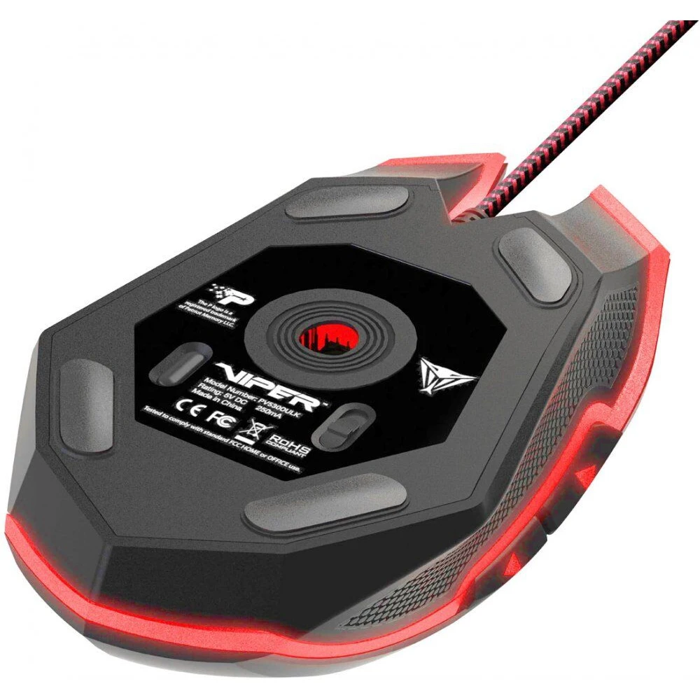 Мышь Patriot Viper V530 оптическая, проводная, 4000 dpi, USB, подсветка красная, цвет: черный
