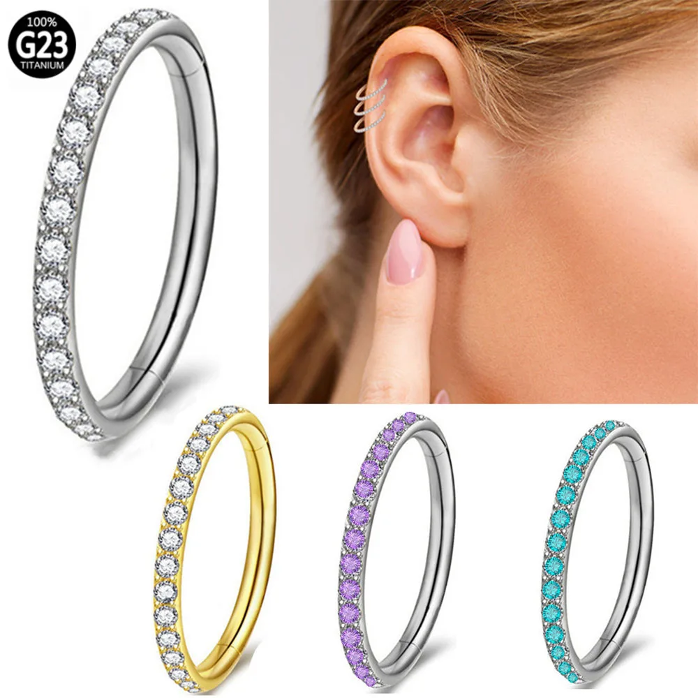 Body Piercing Jewelry G23 Titanium 18/16G 6-12 CZ Septum Clicker Hoop Ring Nose Labret Ear Tragus Cartilage Daith Helix Earring