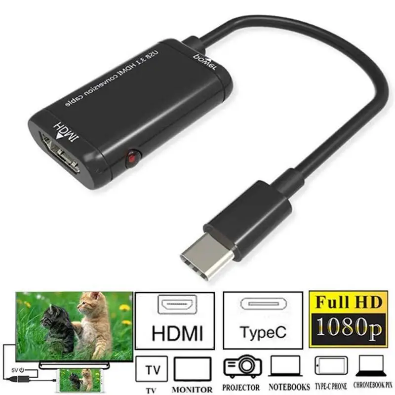 USB3.1 TYPE-C к HDMI Кабель-адаптер 1080P HD аудио видео кабель конвертер для MHL Android мобильный телефон планшет к HDTV монитор