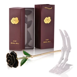 24k Gold Dipped Rose with Stand - Eternal Symbol of Love in Elegant Gift Box (Black with stand)