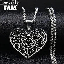 Модное ожерелье из нержавеющей стали с сердцем «Древо жизни» для женщин, серебряное массивное ожерелье, ювелирные изделия cadenas mujer N19724