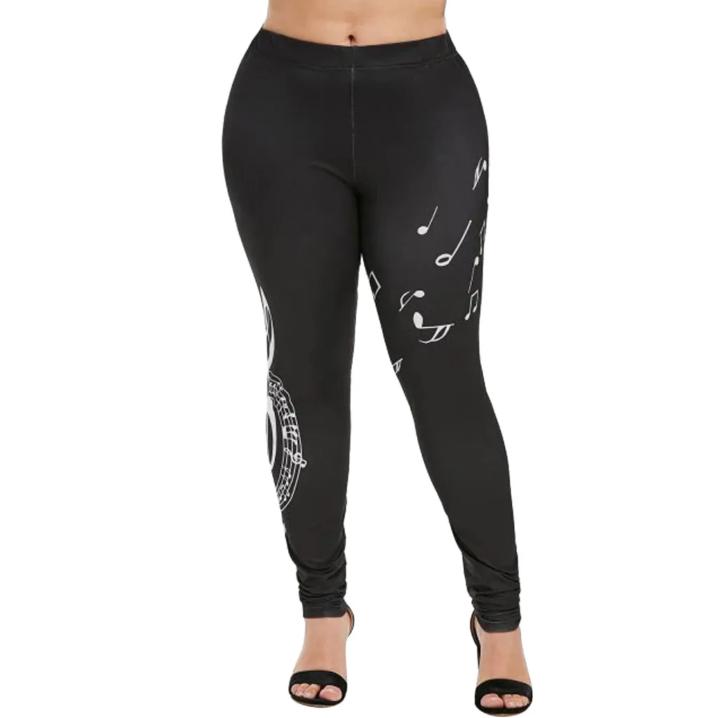 Womail Music Note Printing Leggings Women Running Pants Black High Waist Leggings Sport Pants Plus Size Femme Pants Pantalones - Цвет: Black