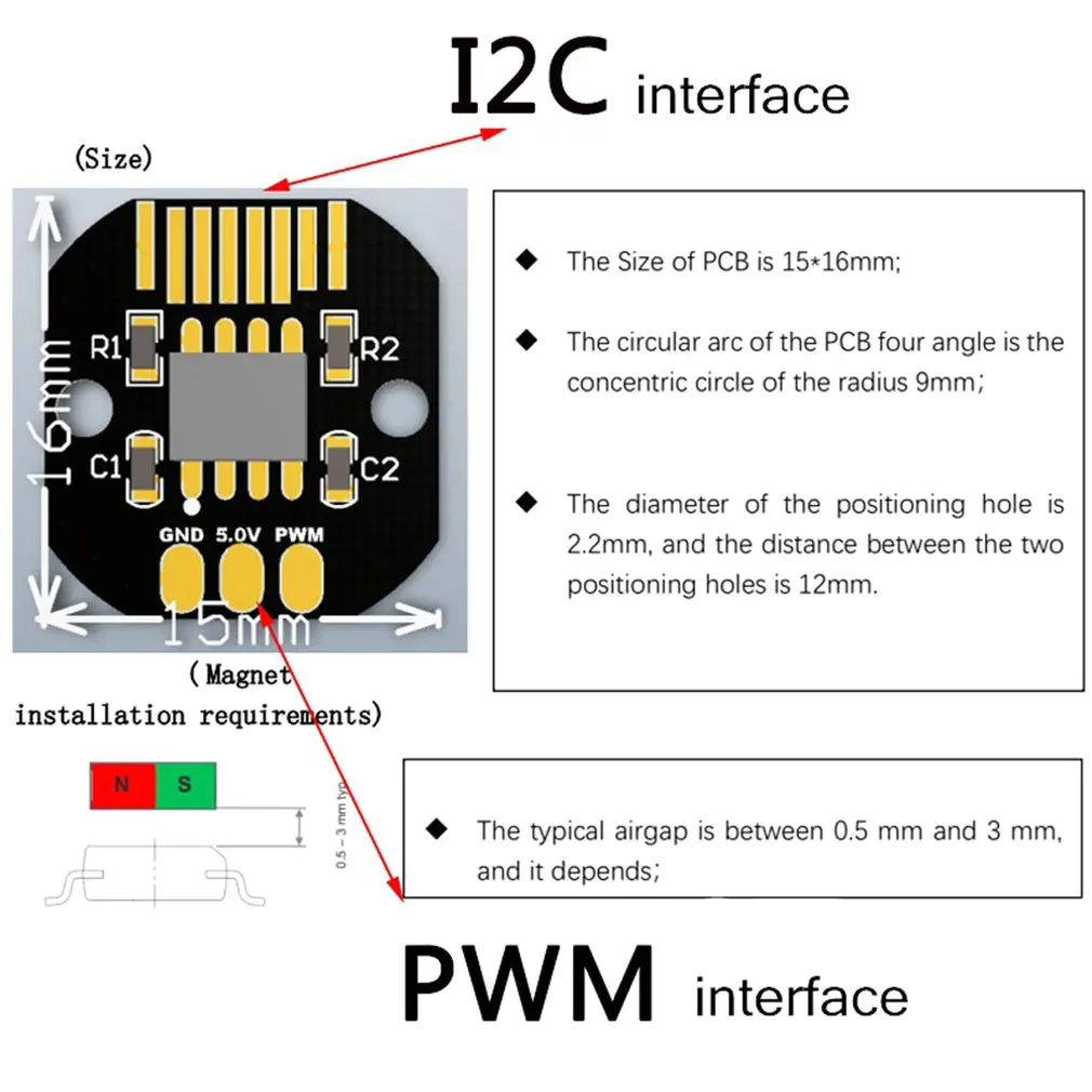 AS5600 поворотный кодировщик абсолютного значения порт PWM/I2C 12 бит для бесщеточного