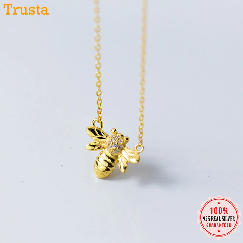 Trustdavis 100% Серебро 925 пробы насекомые золотые пчелы кулон короткое ожерелье для