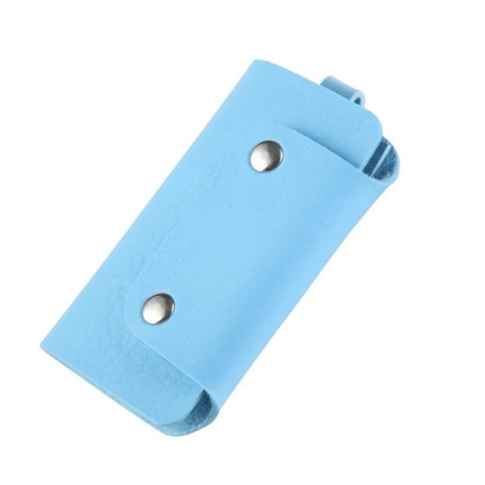 Синий 1 PC Portable Leather Housekeeper Holders Car Keychain Key Holder Bag Case Unisex Wallet Cover Simple Solid Color Storage Bag - Цвет: Синий