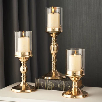 

Glass Golden Candle Holders Wedding Centerpiece Home Decoration Candles Candelabra Moroccan Decor Center Table Living Room Decor