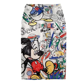 Femmes jupe crayon 2019 nouveau dessin animé souris imprimer taille haute mince jupes jeune fille été grande taille japon femme Falda SP534