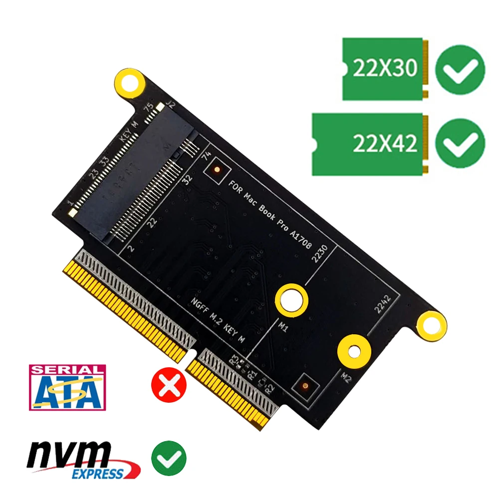 

Адаптер M2 SSD для Macbook 1708, NVM-e поддерживает 2230 дюйма, 2242 дюйма, Φ M.2 SSD для Apple Macbook Pro 1708, для Macbook A1708, адаптер SSD