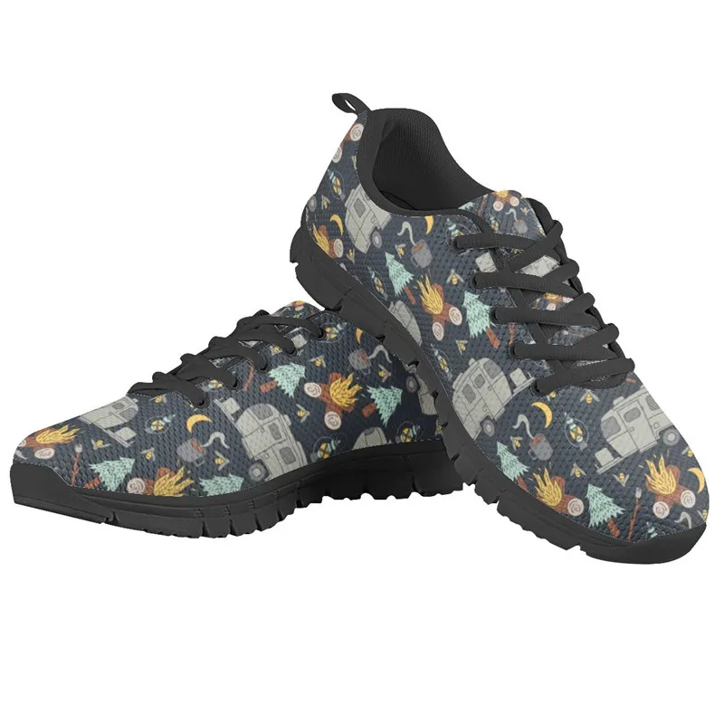 2020 Summer Causal Black Platform Shoes Woman Happy Camper Printing Sneakers Lightweight Mesh Running Shoes for Teenager Girls