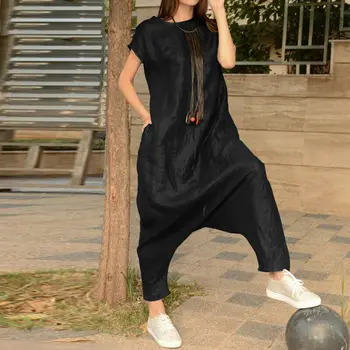 

Trendy Plus Size Women's Solid Color Short Sleeve Baggy Jumpsuits Female Street Fashion Pocket Jumpsuits Casual Outfits S-5XL