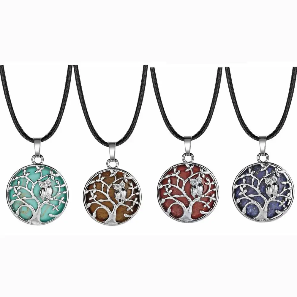 

ASHMITA Silver Life of Tree Pendant Small Owl Essential Oils Diffuser Round Stone Necklace Locket Women Crystal Chakra Jewelry