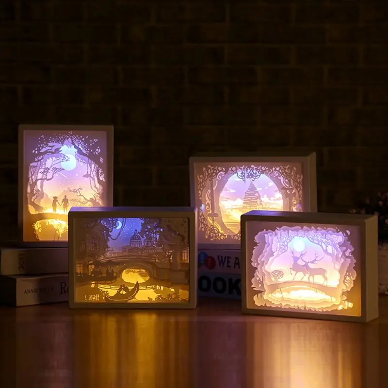 

Light 3D Night Lamp Paper Pattern Painting LED Table Desk Color 24BA