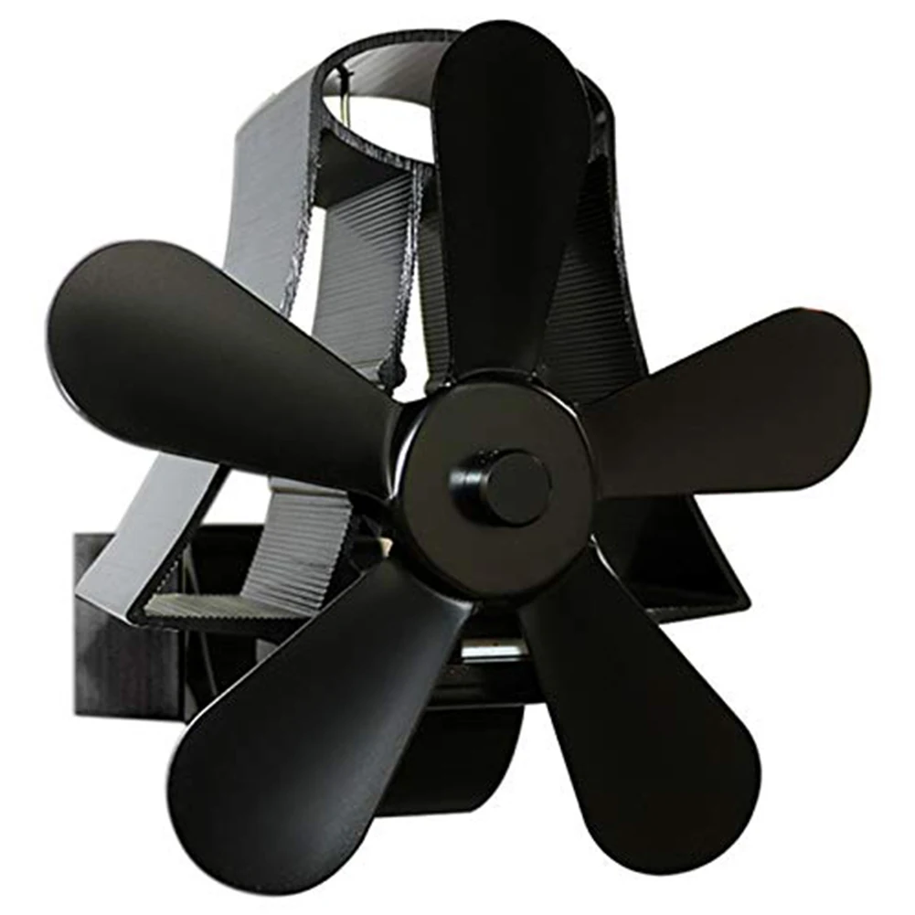 

Durable Stove Aluminum Fireplace Fan Quiet Heat Powered Efficient Eco Friendly Wall Mount Burner 5 Blade Portable Home Black