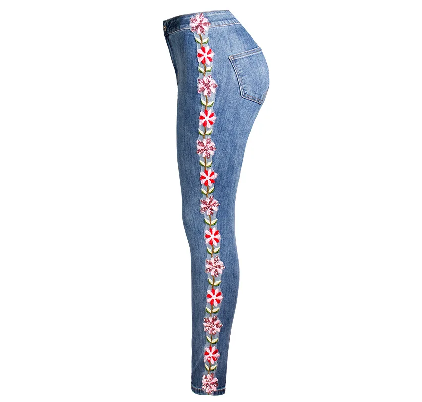 Women's Jeans New Slim Stretch Jeans Side Embroidery Pattern High Waist Pattern Pants Jeans Autumn Winter Pants