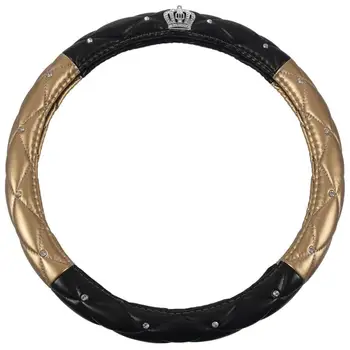 

Car Steering Wheel Cover Universal Crystal Crown PU Leather Steering Wheel Cover 15 inch