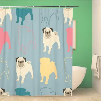 

Bathroom Shower Curtain Bulldog Pattern Pugs Face Sad Adorable Animal Cartoon Character Polyester Fabric 60x72 inches Waterproof