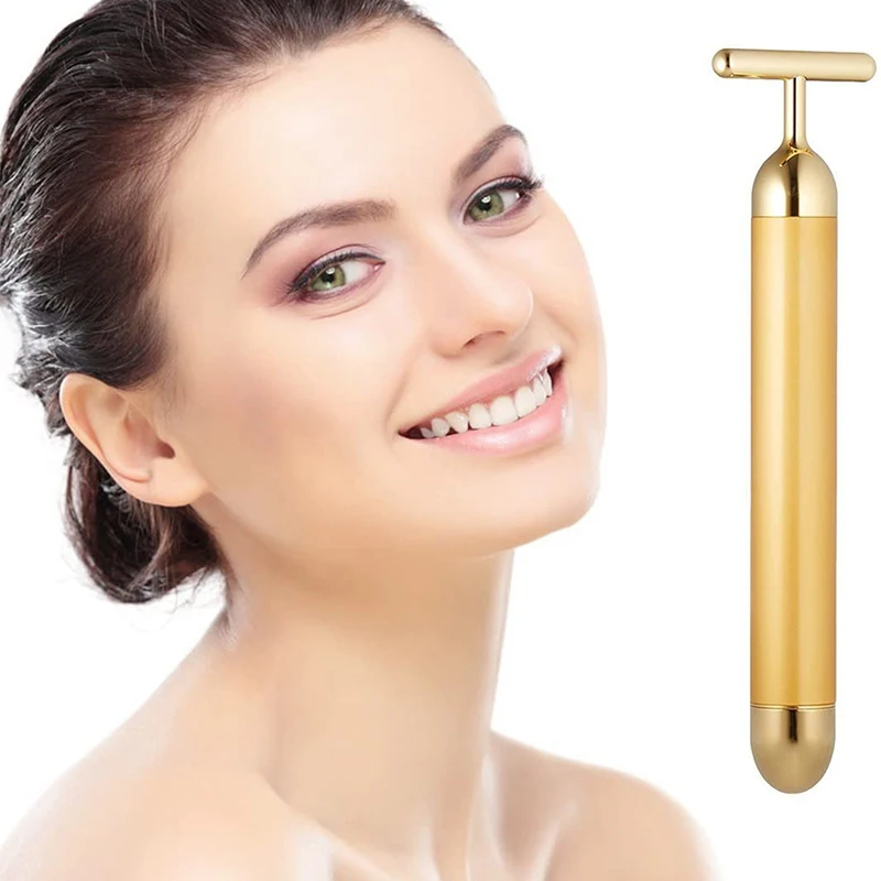 24K Gold Vibration Beauty Bar Facial Roller Massager Stick Lift Skin Tighting Wrinkle Slimming Face ems hot compress pen eye massage device microcurrent vibration eye massager electric eye facial heating stick therapy wand