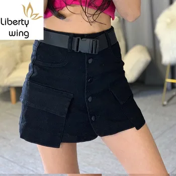 

Hot Sexy Women Mini Night Club High Waist Denim Skirts Summer Single Buttons Black White Ladies Slim Jeans Shorts Skirt