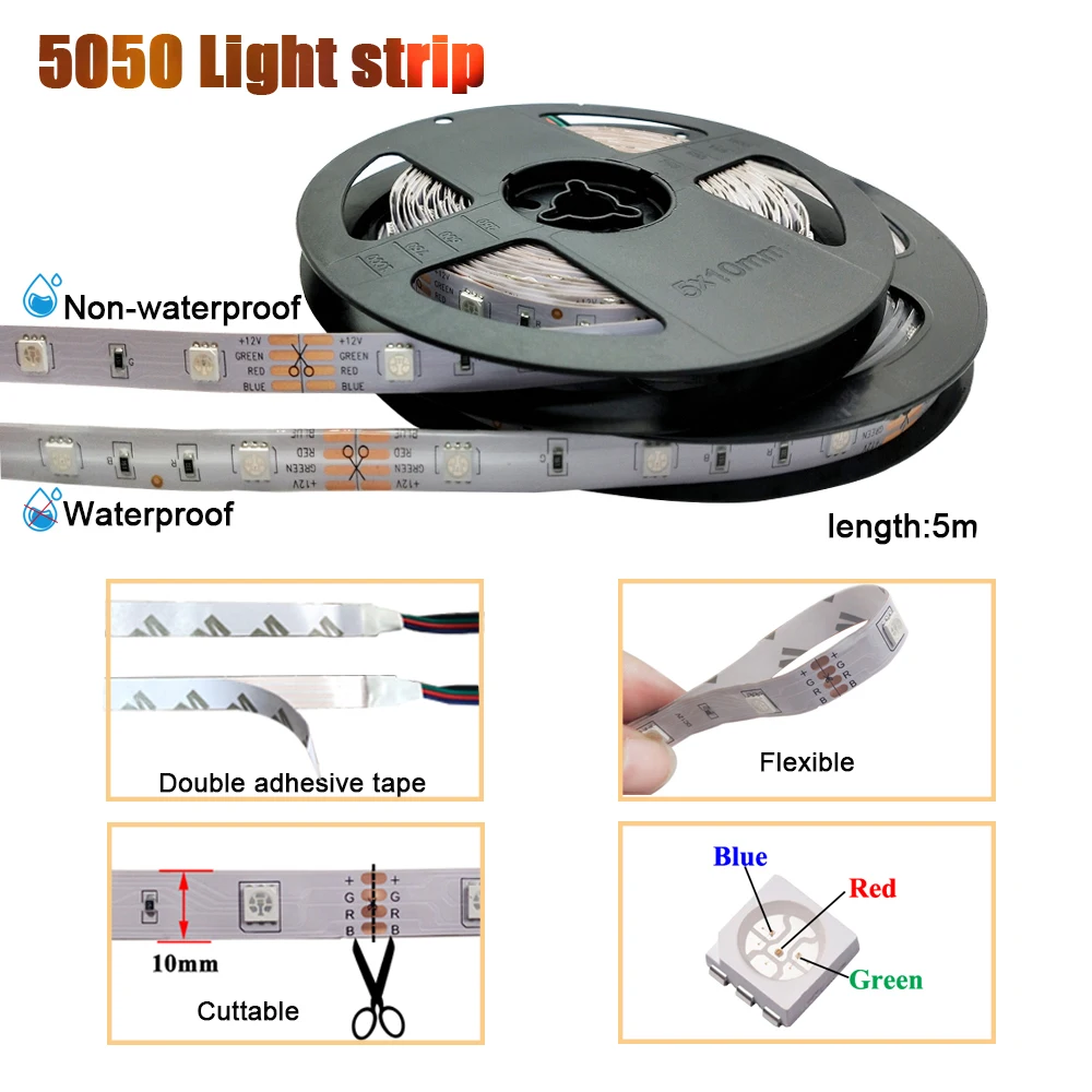 Музыкальный светодиодный светильник s, беспроводной светодиодный светильник 10 м SMD 5050 2835 музыкальный контроллер светодиодный RGB ленточный светильник s без водонепроницаемости