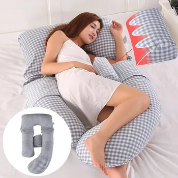 

maternity pregnancy support neck Back Sleeping Ring Bearer Pillow Pregnant Bed Full Body Cotton U-Shape Plaid Pillows Sleep Pad