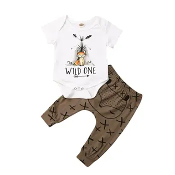 

2Pcs Summer Newborn Baby Boy Casual Outfits Short Sleeve O-neck Tops Cotton Romper+Camouflage Pants Set