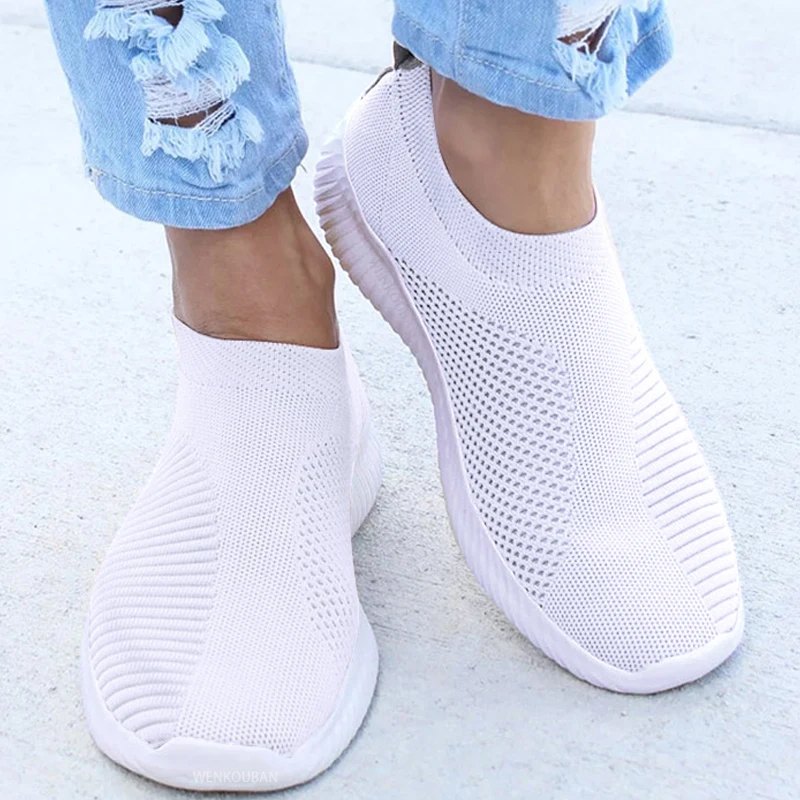 Women Sneakers Footwear Vulcanized-Shoes Trainers Mesh Slip On Knitted Female Casual