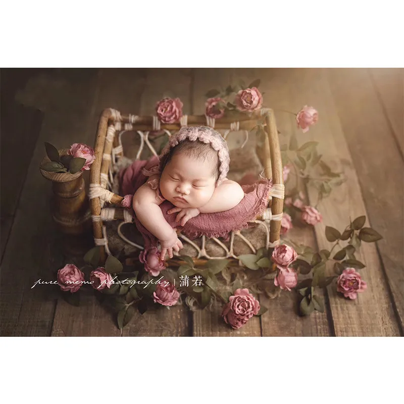 

Photography Basket Retro Woven Rattan Basket Baby Photo Shooting Container Photo Frame Studio Newborn Photography Props
