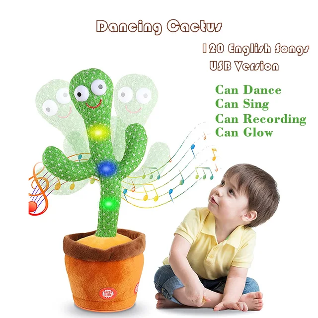 120 Songs Talking Cactus Plush Toys Kawaii Singing Recording Dancing Cactus Plush Doll Kids Birthday Gift Home Office Decoration