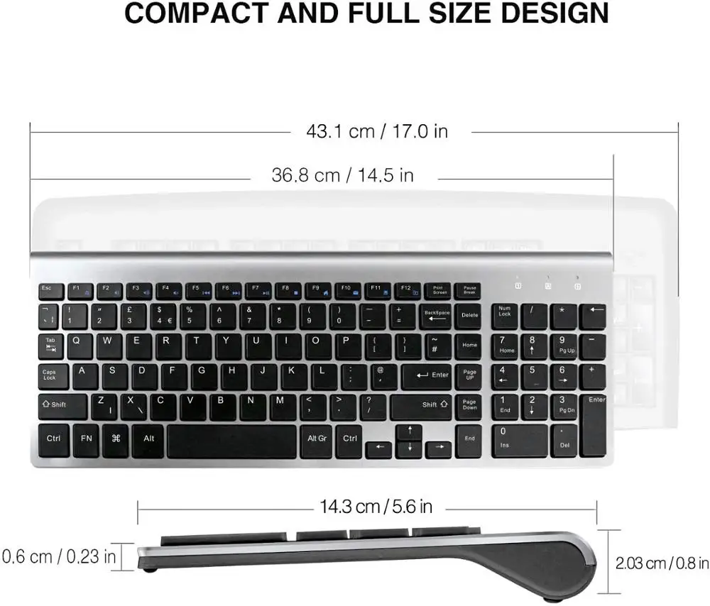 Беспроводная клавиатура и мышь QWERTY UK макет полноразмерный 2400 DPI с цифровой