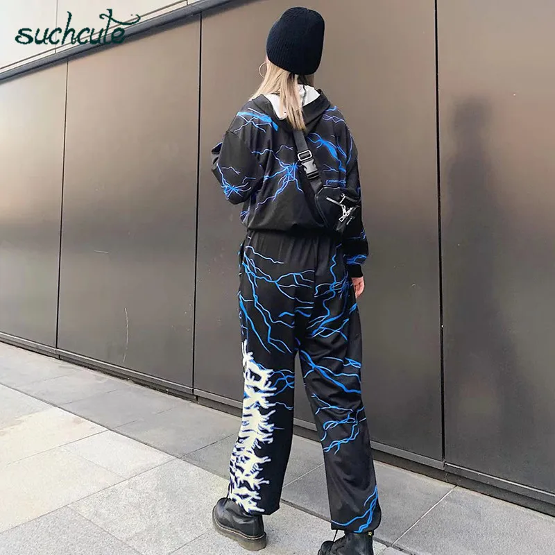 SUCHCUTE сшитые трендовые женские толстовки с капюшоном пуловер осень зима Готическая дикая Толстовка графическая женская уличная одежда