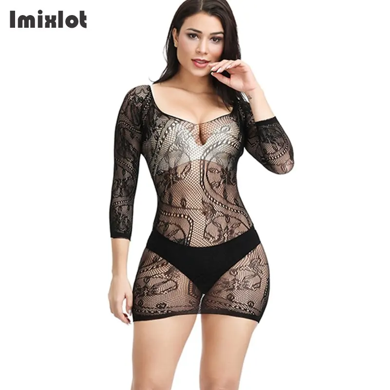 Сексуальное женское нижнее белье в сеточку соблазнительное мини-платье боди