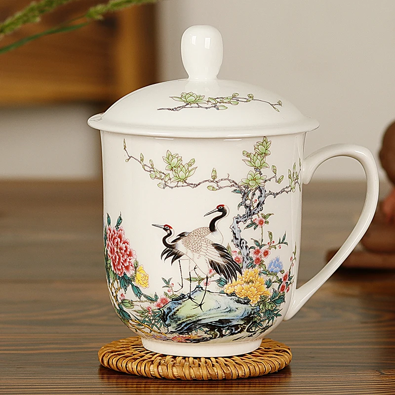 Jingdezhen Ceramic Tea Cup With Cover Bone China Water Cup Office Meeting Vup Hotel Company Pastel tea cup