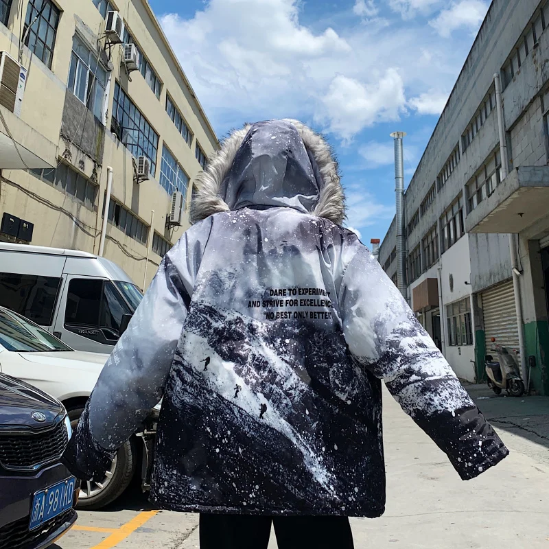 

2020 Winter Mens Padded Jacket with Fur Collar Hood Korean Fashion Trends Parkas Oversized Harajuku Clothing Thick Cotton Coats