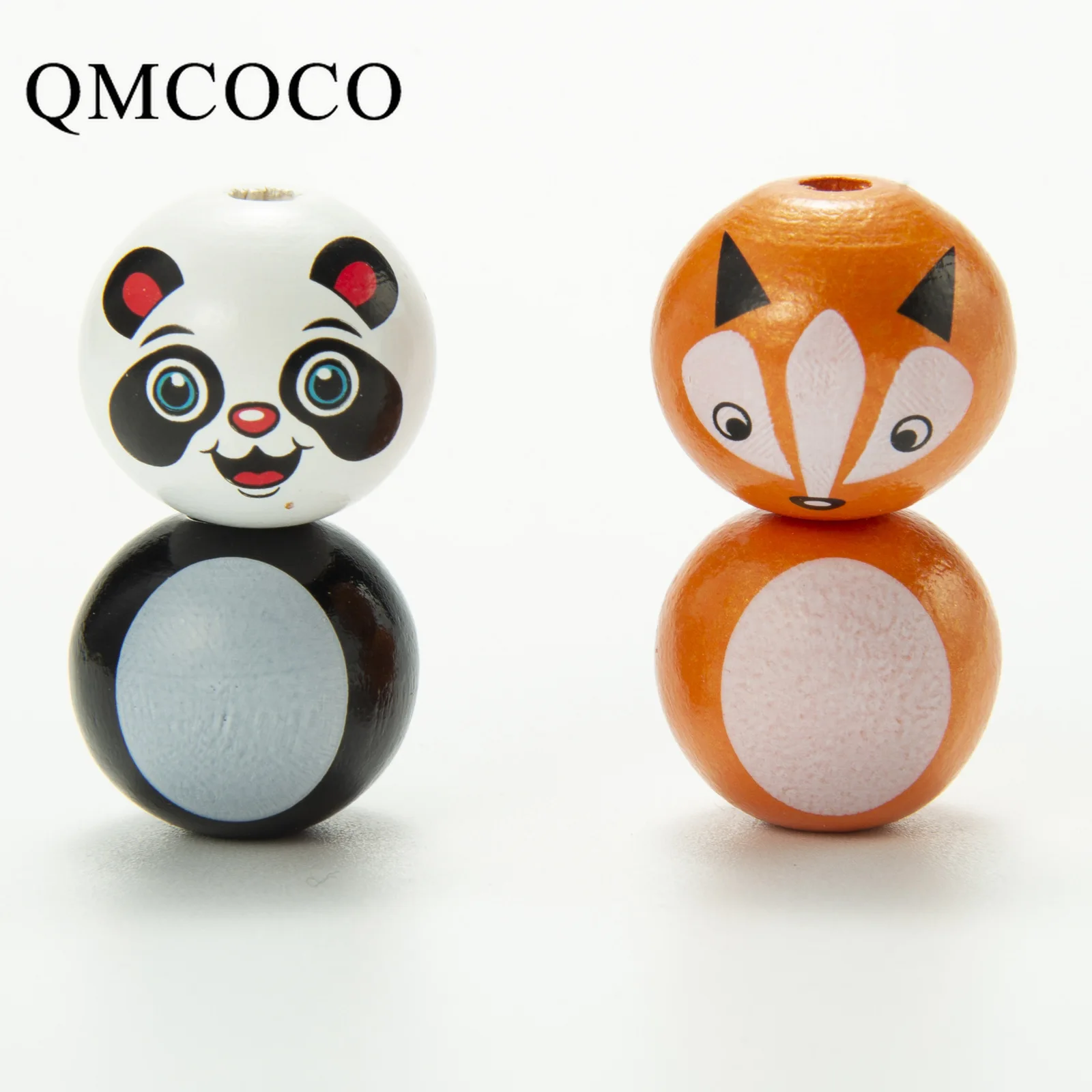 

20mm 20Pcs New Panda Fox Print Wooden Bead Round Balls Spacer Beads Fashion Crafts Jewelry Custom Kids Toys Bracelet Accessories