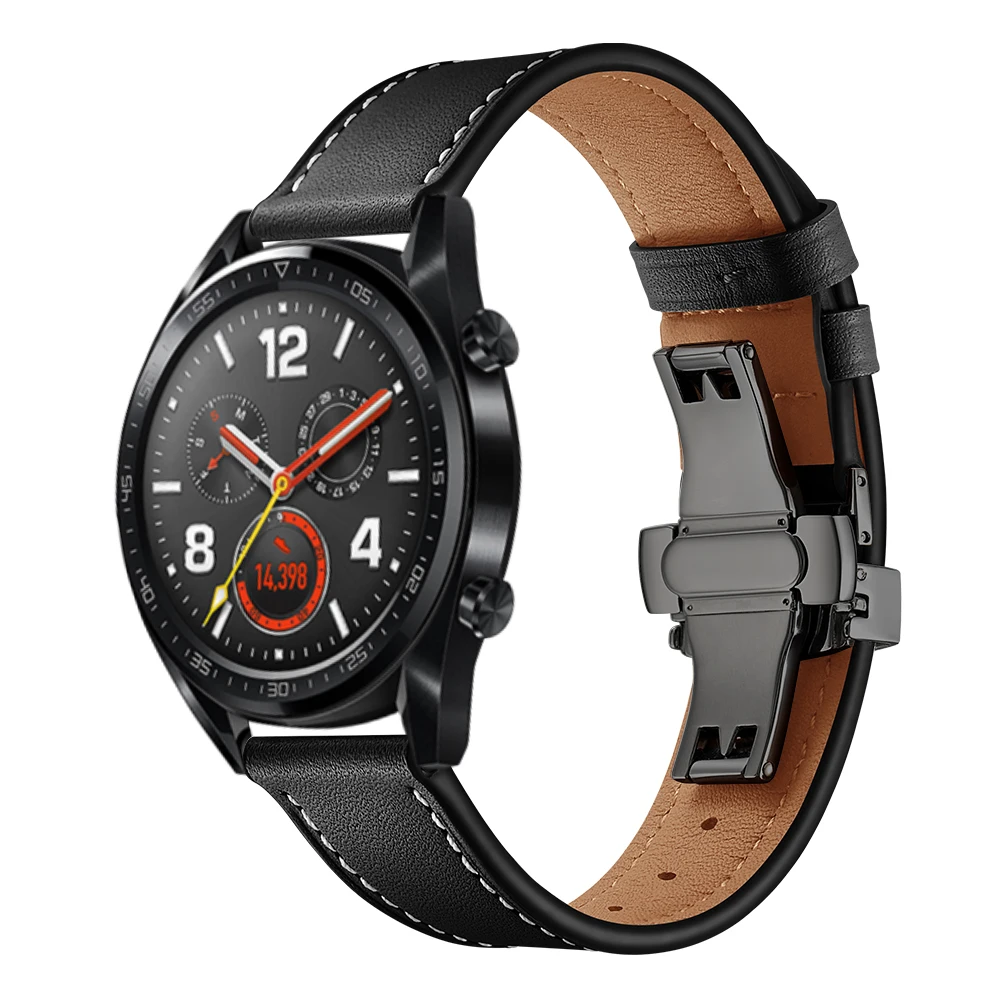 Ремешок с металлической бабочкой и пряжкой из натуральной кожи для HUAWEI WATCH GT Smart Watch Замена браслета