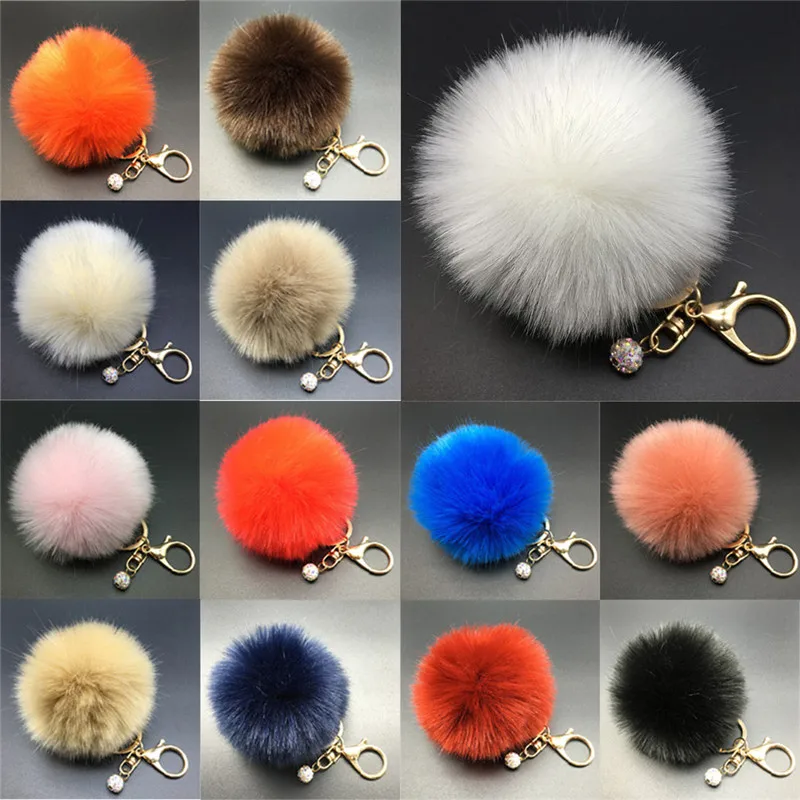 

Stylish Fashion Blank Bunny Handbag Cute Bag Rhinestone Fluffy Rabbit Fur Pom Pom Ball Keychain To Locate Keys 12 Colors