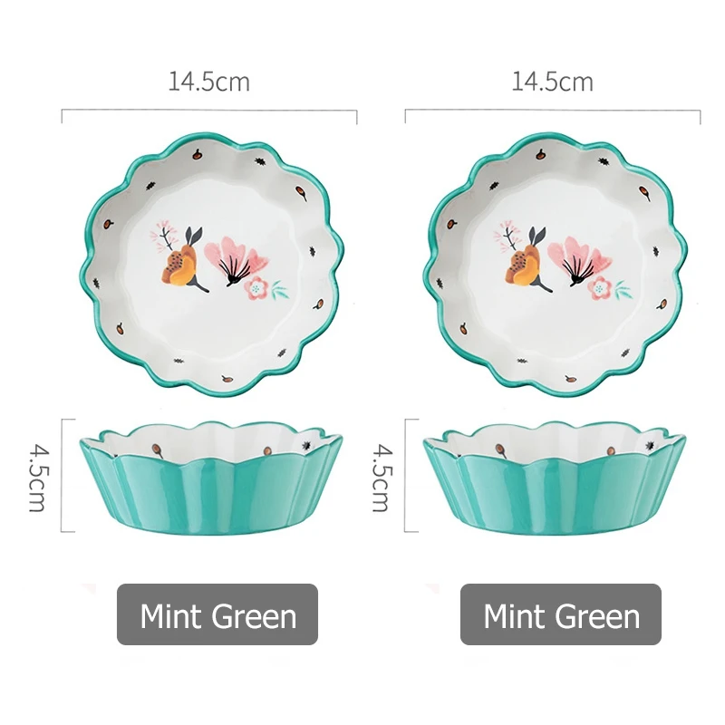 2 mint green 5,8 дюймов керамическая Салатница, Цветочная обеденная чаша, миска для выпечки пасты, фарфоровая сервировочная чаша, набор из 2 - Цвет: 2 mint green