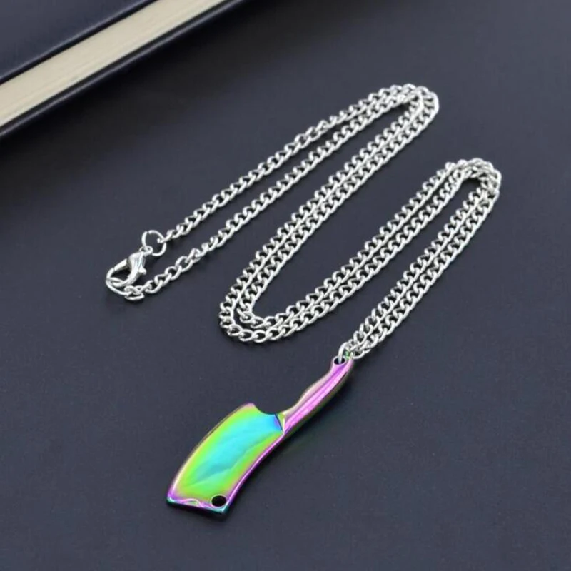 rainbow color Полированный 4 цвета мини лезвие шеф-повара кухонный нож кулон ожерелье для мужчин женщин хип-хоп ювелирные изделия 60 см - Окраска металла: rainbow color