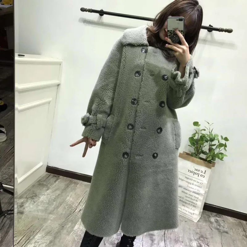 Abrigos Mujer Invierno корейское пальто из овечьего меха кожаные куртки шерсть мех зимняя женская Повседневная парка х-длинное пальто с поясом
